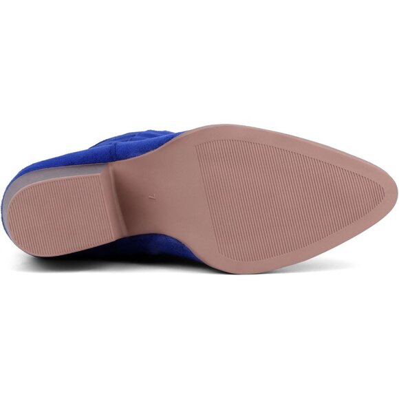 Women Navy-blue Suede Mid Calf Chunky Block Heel Western Embroidered Boot - Picture 6 of 7